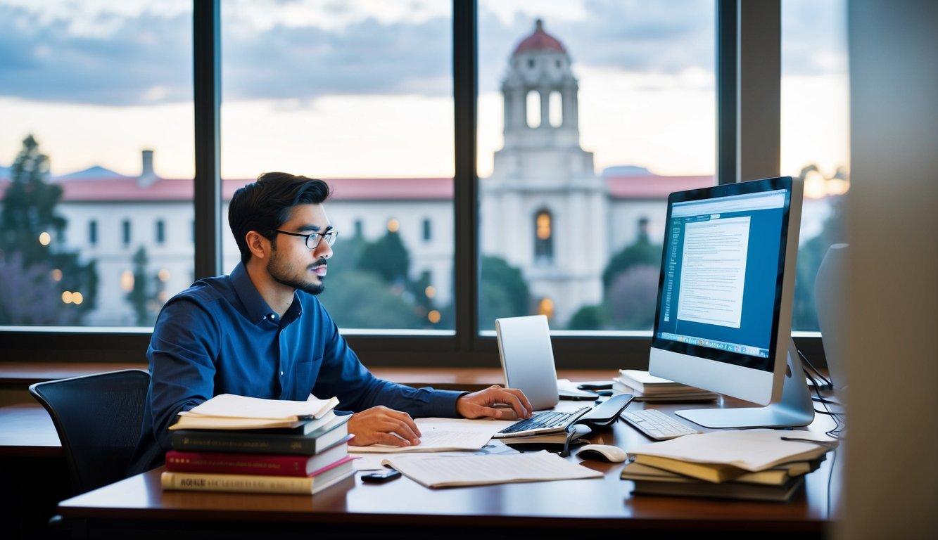 Online PhD student conducting research